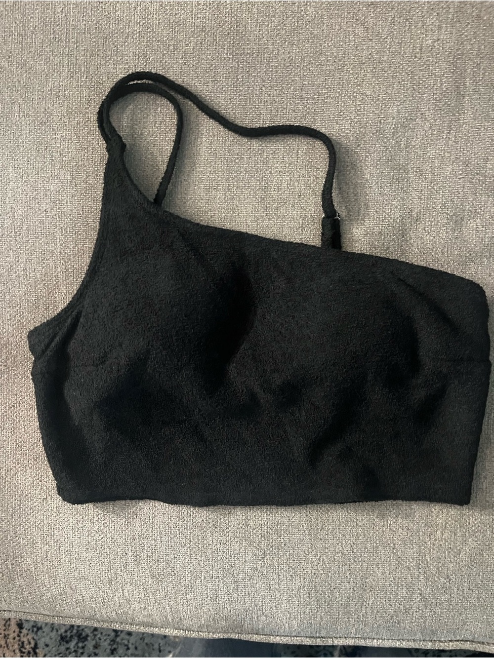 Gilly Hicks Terry Cloth Black One-Shoulder Crop Top